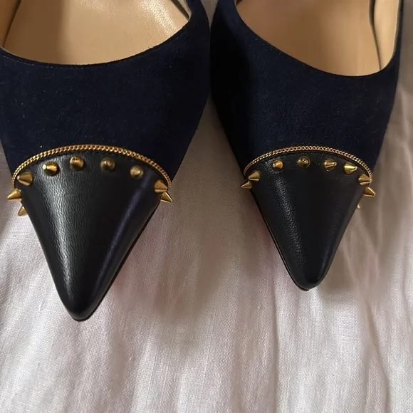 Louboutin Culturella d’Orsy Heels Navy Suede & Leather Tip Gold Stud - Picture 6 of 10